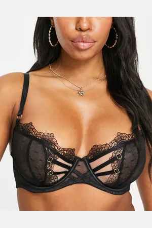 Wolf & Whistle Fuller Bust lace and spot mesh bra with strapping detail in