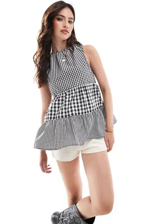 ASOS Mix gingham trapeze top in mono
