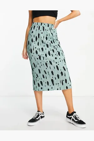 Monki Spot print pleated midi skirt in multi - MBLUE