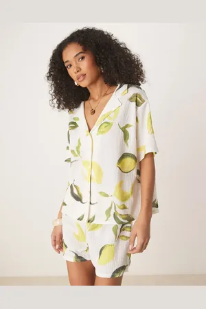 ASOS Oversized revere collar shirt co-ord in lemon print