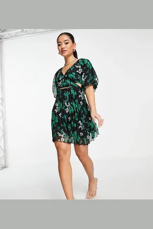 ASOS ASOS DESIGN Petite wrap around pleated mini dress in dark based floral print