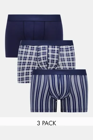 ASOS 3 pack jersey trunks in check and stripe