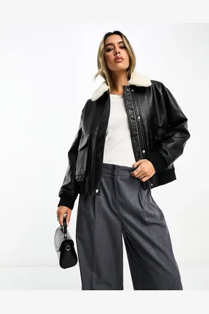 Abercrombie & Fitch Faux leather bomber jacket in with faux fur collar