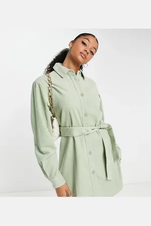 ASOS ASOS DESIGN Tall cord belted shirt dress in sage