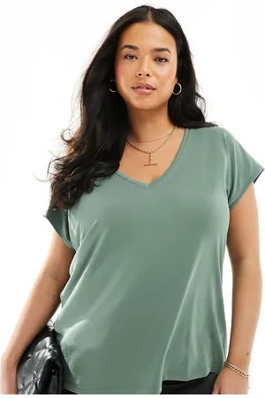 VERO MODA Slinky v neck t-shirt in khaki