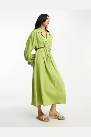 ASOS Textured cotton midi shirt dress with cut out detail in
