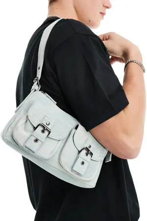 ASOS Shoulder bag with pockets and buckles in washed denim