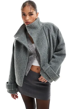ASOS Funnel neck brushed formal biker jacket in charcoal