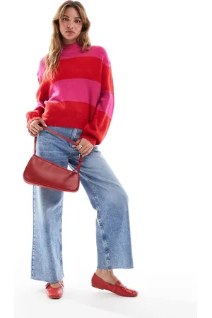 Brave Soul Crew neck striped jumper in and red