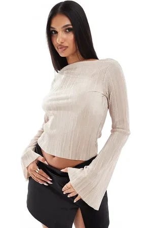ASOS Plisse angel sleeve slash neck top in ivory