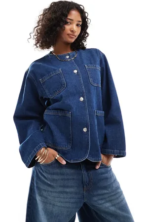 ASOS Denim collarless utility jacket in mid