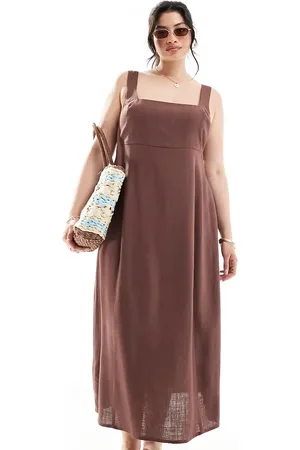 ASOS ASOS DESIGN Curve square neck tie back midi sundress in chocolate