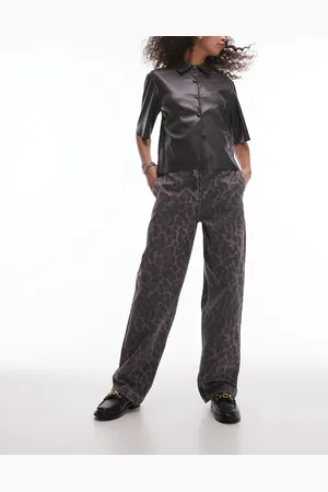 Topshop Dark leopard straight leg trouser in