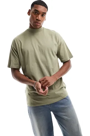 New Look Oversized turtle neck t-shirt in light khaki
