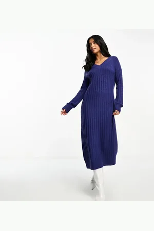 Threadbare Petite Bella v neck ribbed midi jumper dress in