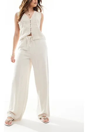 New Look Linen look bermuda wide leg trousers in stone