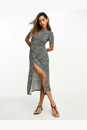MANGO Short sleeve floral midi dress in