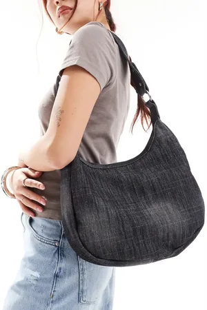 Glamorous Washed denim shoulder crescent tote bag in