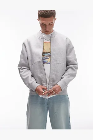 Topman Premium heavyweight sweat bomber jacket in ice marl