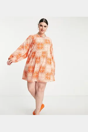 Daisy Street Long sleeve mini smock dress in burnt bandana print