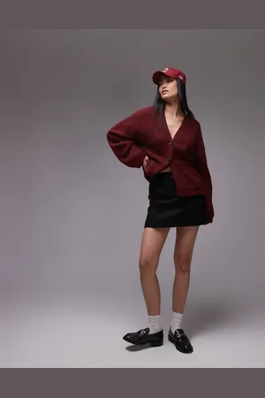 ARKET Alpaca and wool blend v-neck cardigan in burgundy