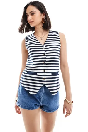 ASOS Supersoft button up jersey waistcoat in navy and white stripe