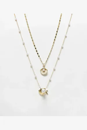 Kaiia 2 pack shell pearl detail necklaces in