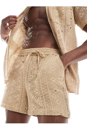 Another Influence Knitted beach shorts co ord in beige