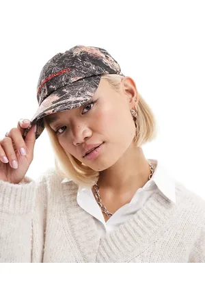 COLLUSION Womens camo printed cap with branding in stone