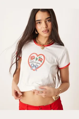 For Love & Lemons I love you heart baby tee in white and red co-ord