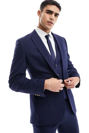 ASOS Wedding super skinny suit jacket in micro texture in navy