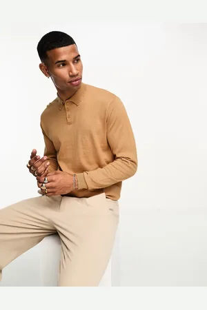 ASOS Knitted cotton essential polo in tan