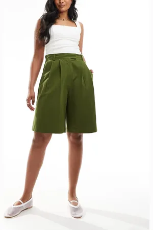 ASOS Longline high waisted tailored short with linen in olive