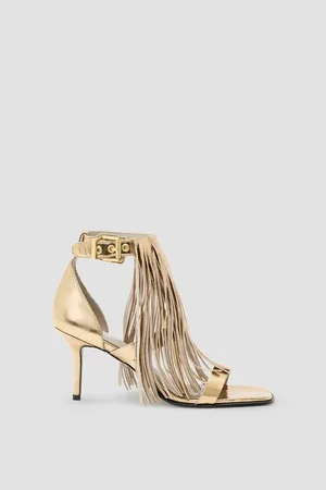 AllSaints Paola Met leather fringe heeled sandal in