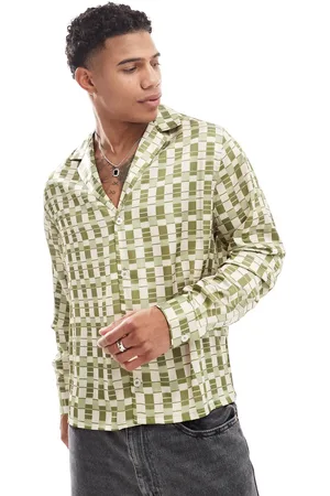 ASOS Boxy relaxed deep revere shirt with geo print in