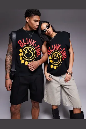 ASOS Unisex boxy oversized vest with Blink 182 print in