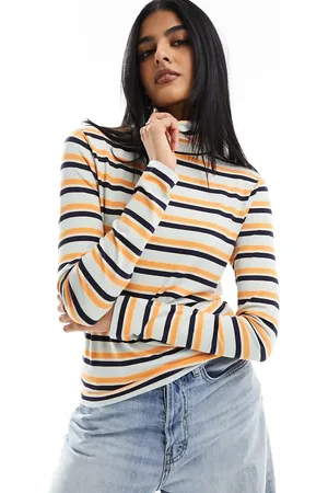 Pieces® Roll neck long sleeved top in stripe