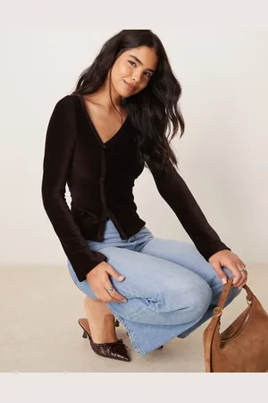ASOS Velvet cord asymmetric button through top in