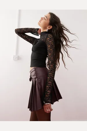 Miss Selfridge Lace mix detail long sleeve top