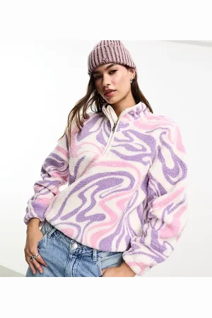 ONLY Exclusive teddy borg half zip fleece in lilac and pick swirl