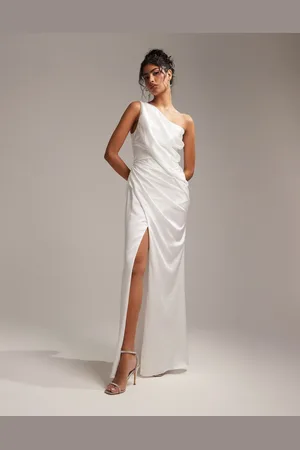 ASOS Bridal satin one shoulder draped wedding dress in ivory