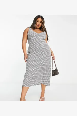 Flounce London Satin midi cami dress in and white check