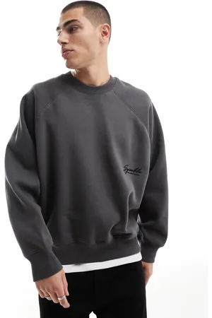 Bershka Tonal print sweatshirt in charcoal