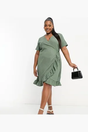 VERO MODA Frill wrap front mini dress in khaki