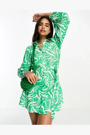 Influence Long sleeve tie waist mini dress in abstract print
