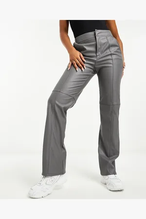 ASOS Faux leather seam detailed straight leg trouser in