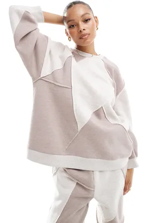 ASOS Co-ord oversized sweatshirt with patchwork detail in oatmeal mix