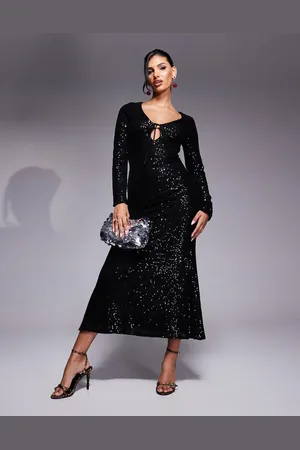In The Style X Perrie Sian sequin tie front cut out maxi dress in