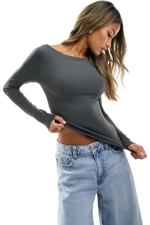 ASOS Slinky extreme slash neck top in slate