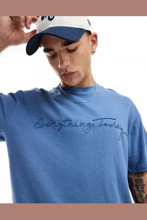 Pull&Bear Everything today embroidered t-shirt in blue